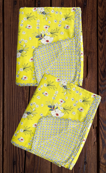 Blanket | Dohar. Yellow Flora, soft & Cozy. Two Pc Single bed | Laces and Frills