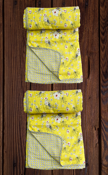 Blanket | Dohar. Yellow Flora, soft & Cozy. Two Pc Single bed | Laces and Frills