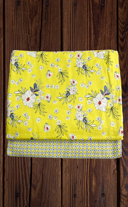 Blanket | Dohar. Yellow Flora, soft & Cozy. Two Pc Single bed | Laces and Frills