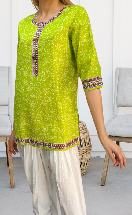 Green Bandini Jaipuri Cotton Short Kurti. Pure Versatile Cotton. | Laces and Frills