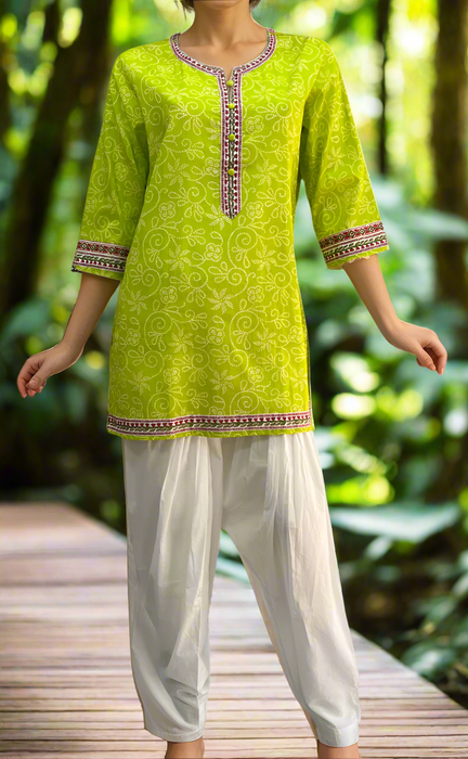 Green Bandini Jaipuri Cotton Short Kurti. Pure Versatile Cotton. | Laces and Frills