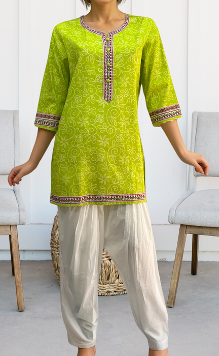 Green Bandini Jaipuri Cotton Short Kurti. Pure Versatile Cotton. | Laces and Frills