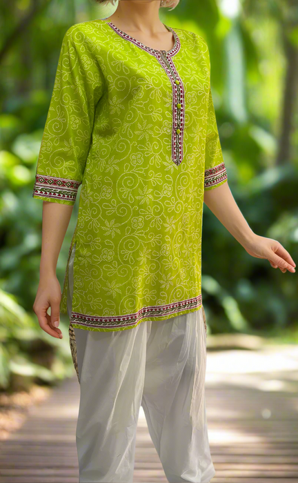 Green Bandini Jaipuri Cotton Short Kurti. Pure Versatile Cotton. | Laces and Frills