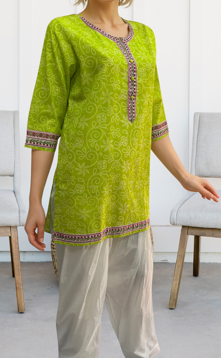 Green Bandini Jaipuri Cotton Short Kurti. Pure Versatile Cotton. | Laces and Frills