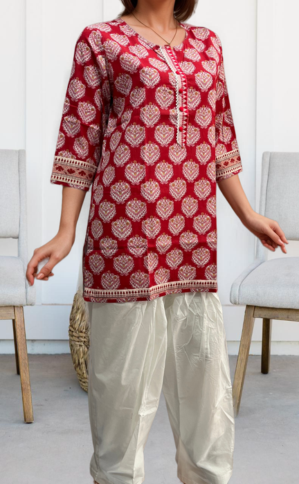 Red Garden Jaipuri Cotton Short Kurti. Pure Versatile Cotton. | Laces and Frills