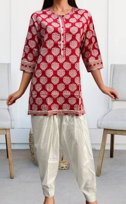 Red Garden Jaipuri Cotton Short Kurti. Pure Versatile Cotton. | Laces and Frills