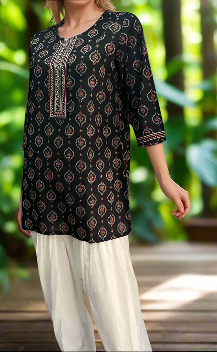 Black Garden Jaipuri Cotton Short Kurti. Pure Versatile Cotton. | Laces and Frills