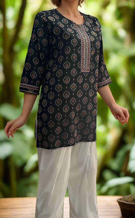 Black Garden Jaipuri Cotton Short Kurti. Pure Versatile Cotton. | Laces and Frills