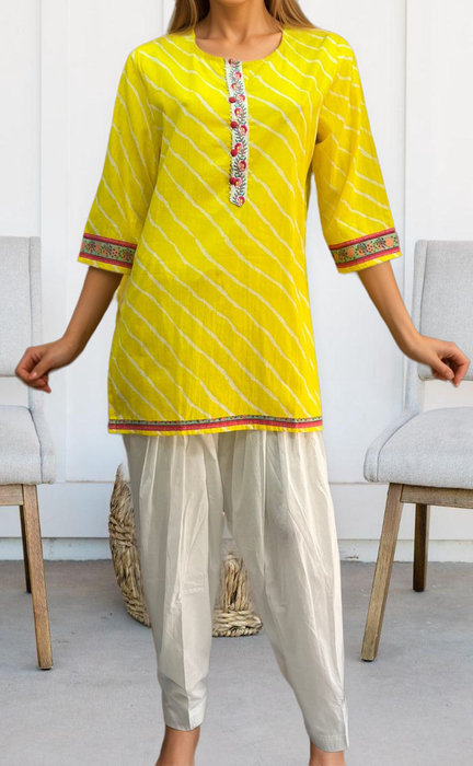 Yellow Stripes Jaipuri Cotton Short Kurti. Pure Versatile Cotton. | Laces and Frills