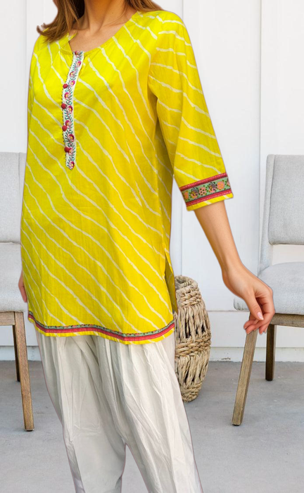 Yellow Stripes Jaipuri Cotton Short Kurti. Pure Versatile Cotton. | Laces and Frills