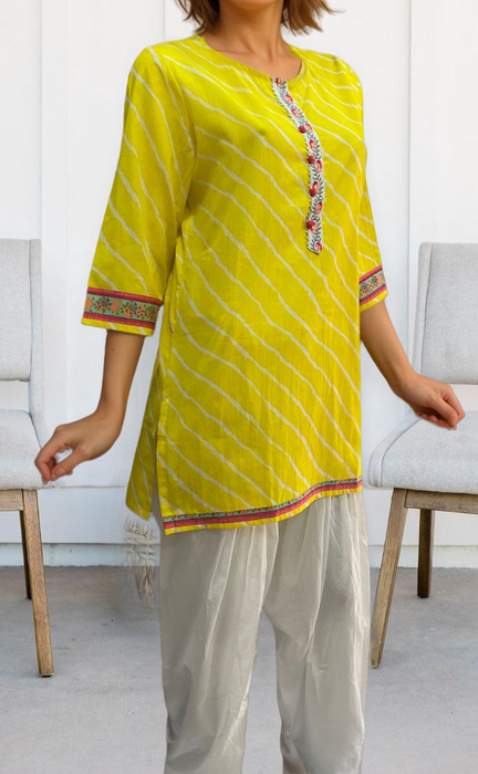 Yellow Stripes Jaipuri Cotton Short Kurti. Pure Versatile Cotton. | Laces and Frills