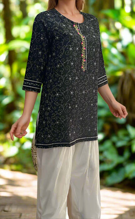 Black Garden Jaipuri Cotton Short Kurti. Pure Versatile Cotton. | Laces and Frills