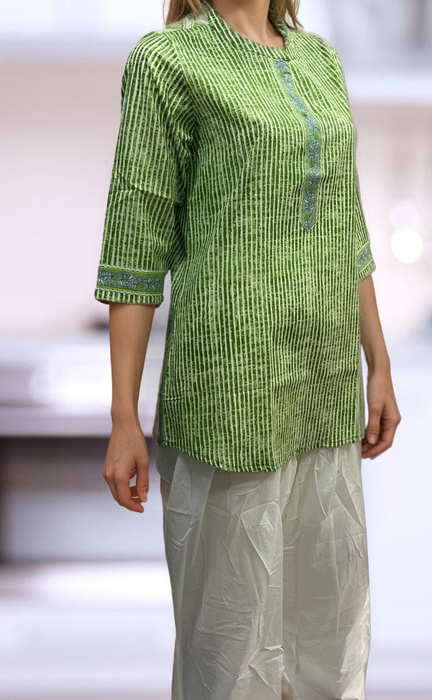 Green Flora Jaipuri Cotton Short Kurti. Pure Versatile Cotton. | Laces and Frills