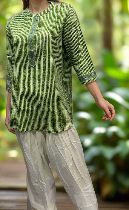 Green Flora Jaipuri Cotton Short Kurti. Pure Versatile Cotton. | Laces and Frills