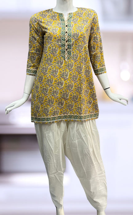 Yellow Garden Jaipuri Cotton Short Kurti. Pure Versatile Cotton. | Laces and Frills