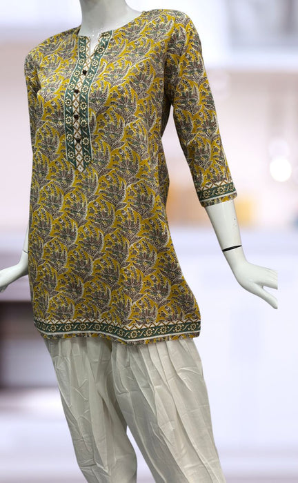 Yellow Garden Jaipuri Cotton Short Kurti. Pure Versatile Cotton. | Laces and Frills