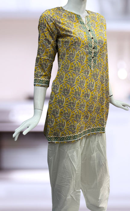 Yellow Garden Jaipuri Cotton Short Kurti. Pure Versatile Cotton. | Laces and Frills