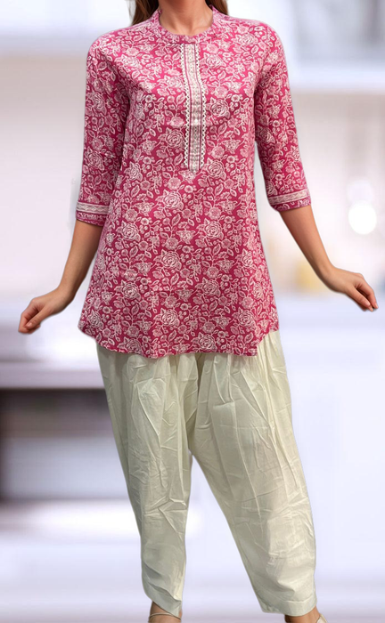 Pink Garden Jaipuri Cotton Short Kurti. Pure Versatile Cotton. | Laces and Frills