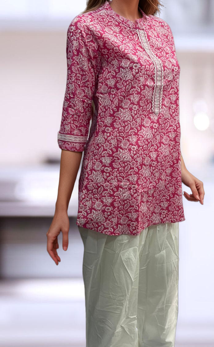 Pink Garden Jaipuri Cotton Short Kurti. Pure Versatile Cotton. | Laces and Frills