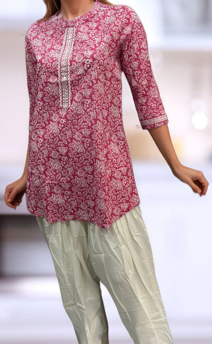 Pink Garden Jaipuri Cotton Short Kurti. Pure Versatile Cotton. | Laces and Frills