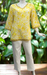 Yellow Leafy V Neck Cotton Short Kurti. Pure Versatile Cotton. | Laces and Frills