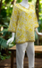 Yellow Leafy V Neck Cotton Short Kurti. Pure Versatile Cotton. | Laces and Frills