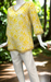 Yellow Leafy V Neck Cotton Short Kurti. Pure Versatile Cotton. | Laces and Frills