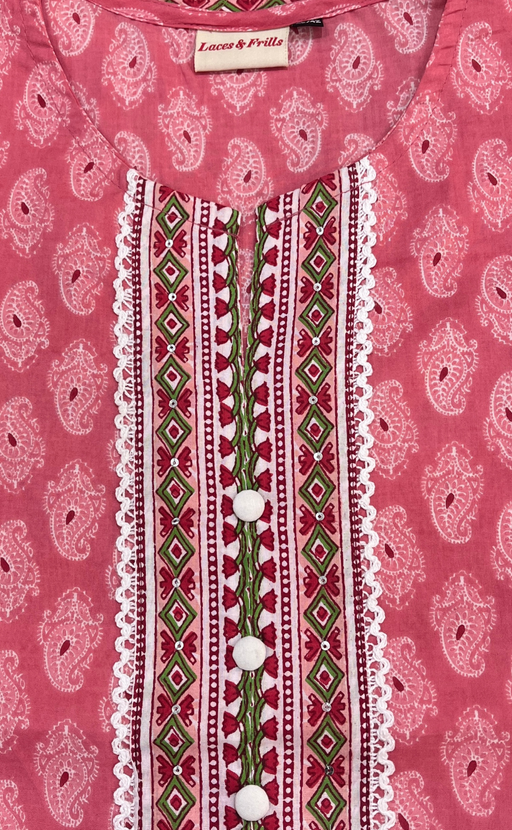 Peach/Pink Manga Motif Jaipur Cotton Short Kurti. Pure Versatile Cotton. | Laces and Frills