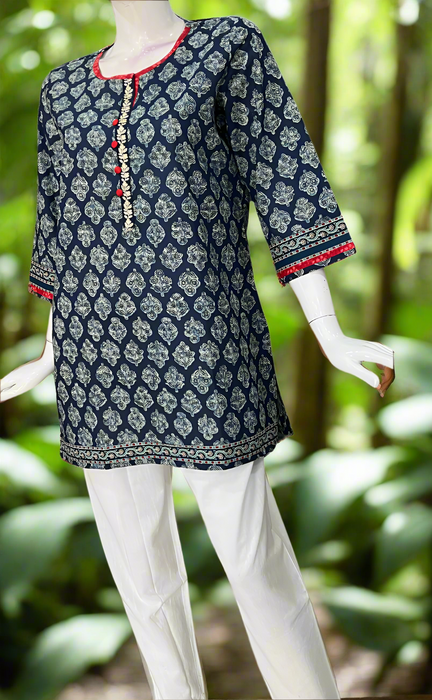 Blue Floral Jaipur Cotton Short Kurti. Pure Versatile Cotton. | Laces and Frills