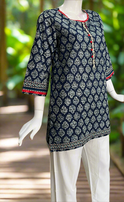 Blue Floral Jaipur Cotton Short Kurti. Pure Versatile Cotton. | Laces and Frills