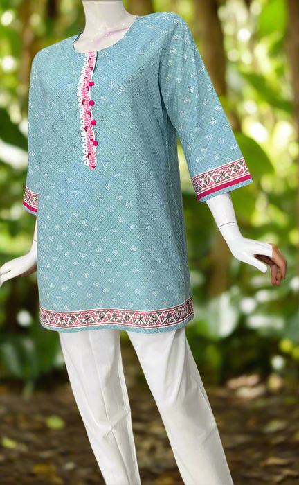 Light Sea Green Tiny Flora Jaipur Cotton Short Kurti. Pure Versatile Cotton. | Laces and Frills