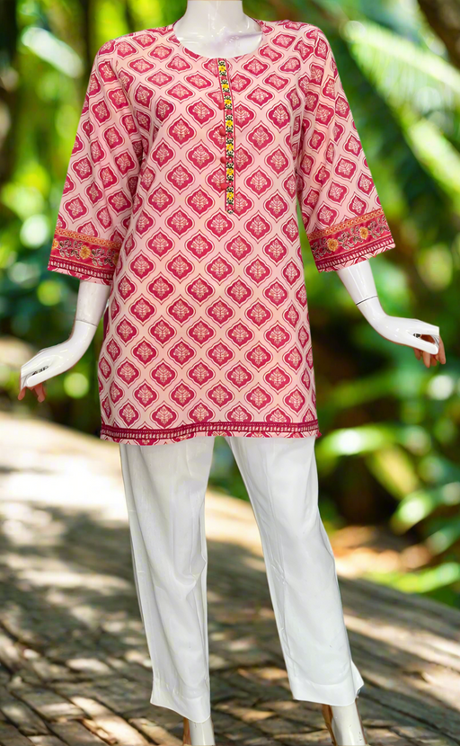 Pink Motif Jaipur Cotton Short Kurti. Pure Versatile Cotton. | Laces and Frills