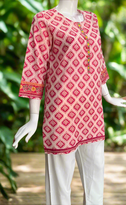 Pink Motif Jaipur Cotton Short Kurti. Pure Versatile Cotton. | Laces and Frills