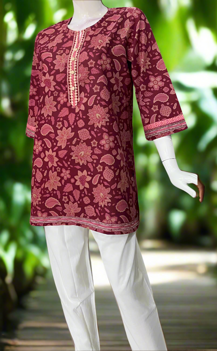 Maroon Garden Jaipur Cotton Short Kurti. Pure Versatile Cotton. | Laces and Frills