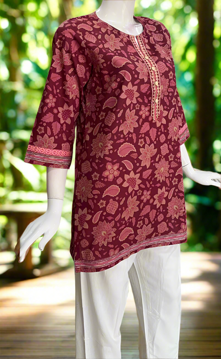 Maroon Garden Jaipur Cotton Short Kurti. Pure Versatile Cotton. | Laces and Frills