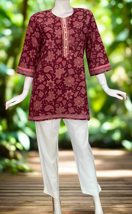 Maroon Garden Jaipur Cotton Short Kurti. Pure Versatile Cotton. | Laces and Frills