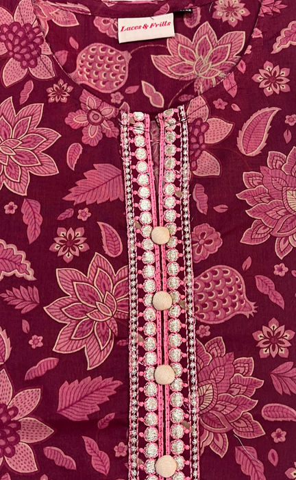 Maroon Garden Jaipur Cotton Short Kurti. Pure Versatile Cotton. | Laces and Frills