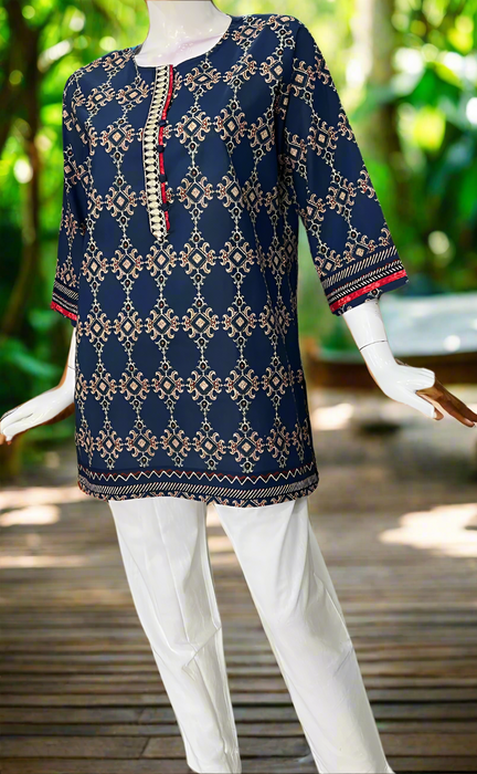 Navy Blue Motif Jaipur Cotton Short Kurti. Pure Versatile Cotton. | Laces and Frills