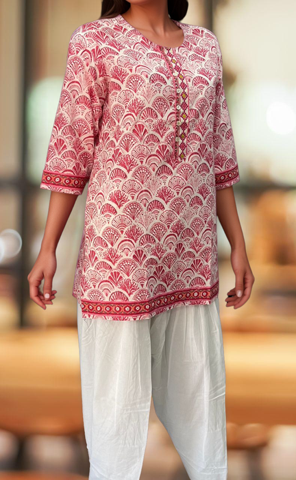 Pink Abstract Jaipuri Cotton Short Kurti. Pure Versatile Cotton. | Laces and Frills