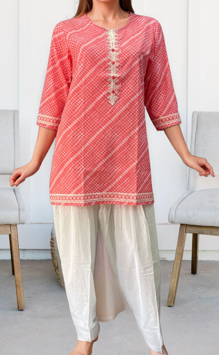 Pink Stripes Jaipuri Cotton Short Kurti. Pure Versatile Cotton. | Laces and Frills