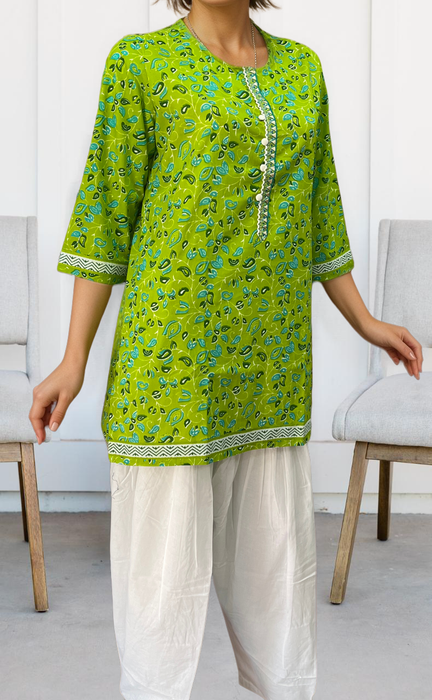 Green Garden Jaipuri Cotton Short Kurti. Pure Versatile Cotton. | Laces and Frills