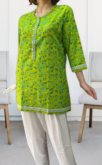 Green Garden Jaipuri Cotton Short Kurti. Pure Versatile Cotton. | Laces and Frills