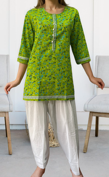 Green Garden Jaipuri Cotton Short Kurti. Pure Versatile Cotton. | Laces and Frills