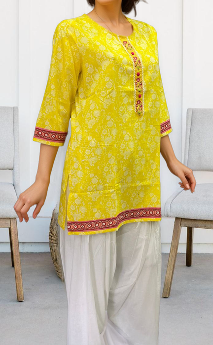 Yellow Garden Jaipuri Cotton Short Kurti. Pure Versatile Cotton. | Laces and Frills