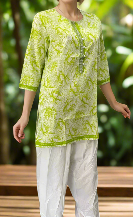 Green Garden Jaipuri Cotton Short Kurti. Pure Versatile Cotton. | Laces and Frills