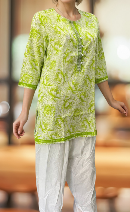 Green Garden Jaipuri Cotton Short Kurti. Pure Versatile Cotton. | Laces and Frills