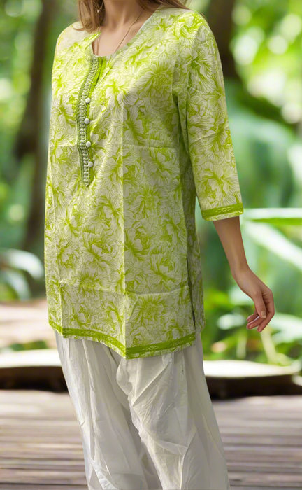 Green Garden Jaipuri Cotton Short Kurti. Pure Versatile Cotton. | Laces and Frills