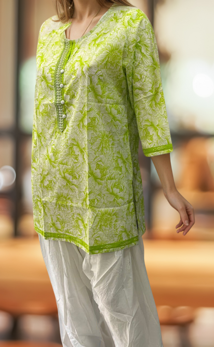 Green Garden Jaipuri Cotton Short Kurti. Pure Versatile Cotton. | Laces and Frills