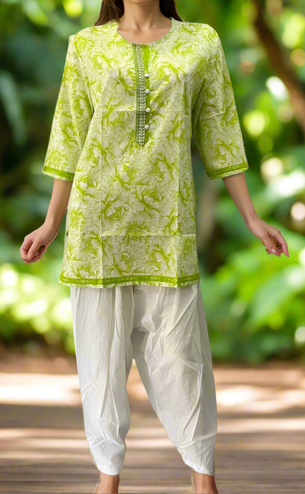 Green Garden Jaipuri Cotton Short Kurti. Pure Versatile Cotton. | Laces and Frills