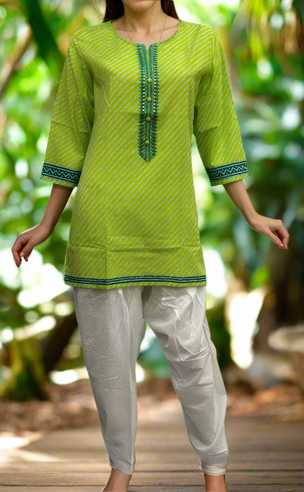 Green Stripes Jaipuri Cotton Short Kurti. Pure Versatile Cotton. | Laces and Frills